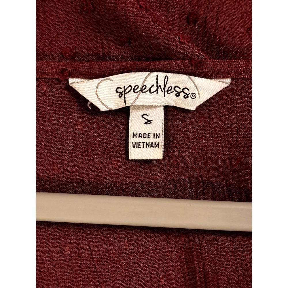 Speechless Brown Clip Dot Tiered Babydoll Mini Dress V-Neck 3/4 Sleeve Small - Picture 3 of 6